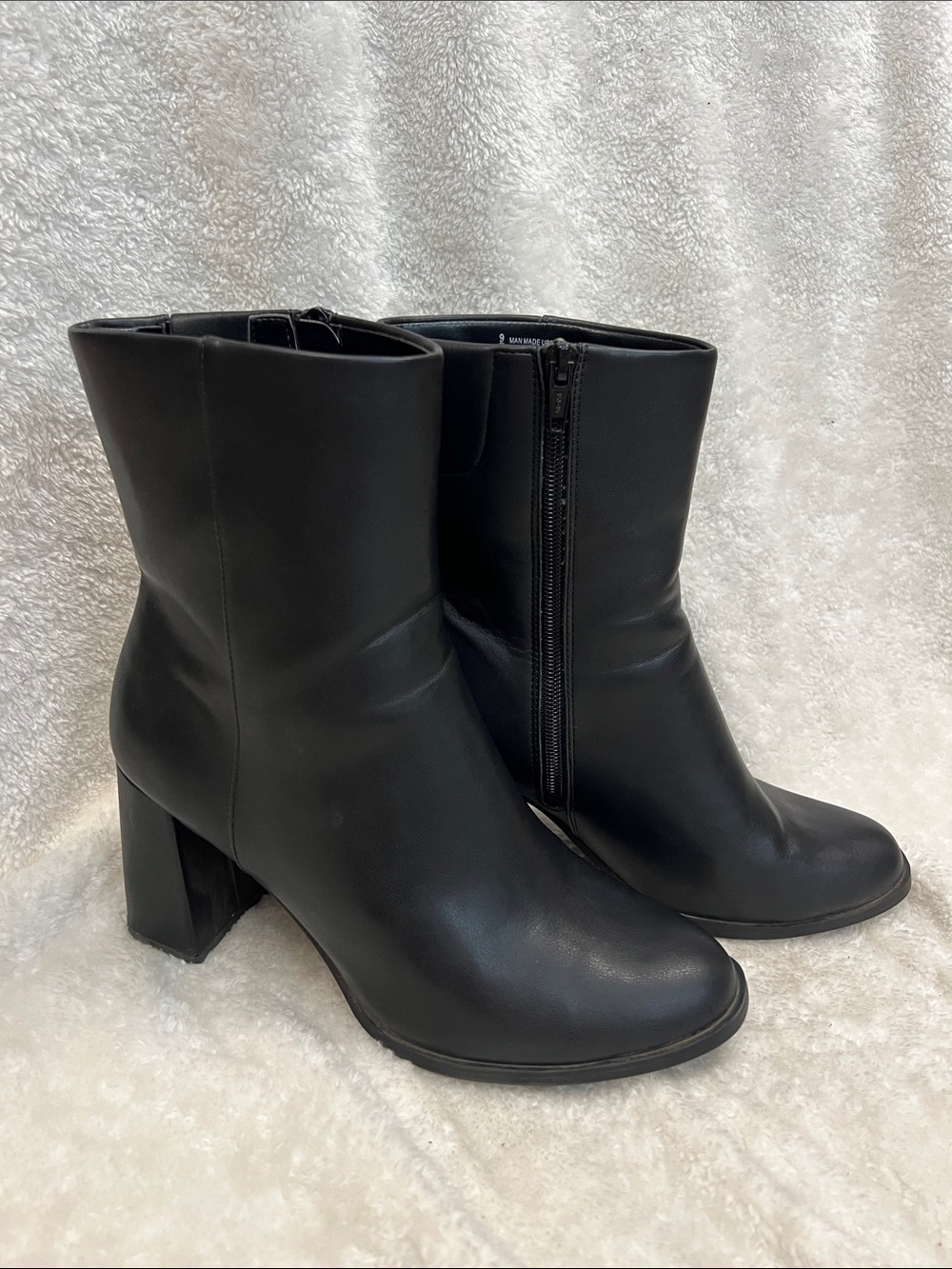 a new day Black Faux Leather Block Heel Ankle Boots